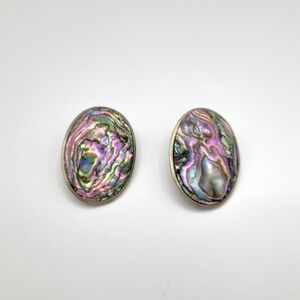 Mexico Alpaca Silver Abalone Shell Vintage Clip-on Earrings